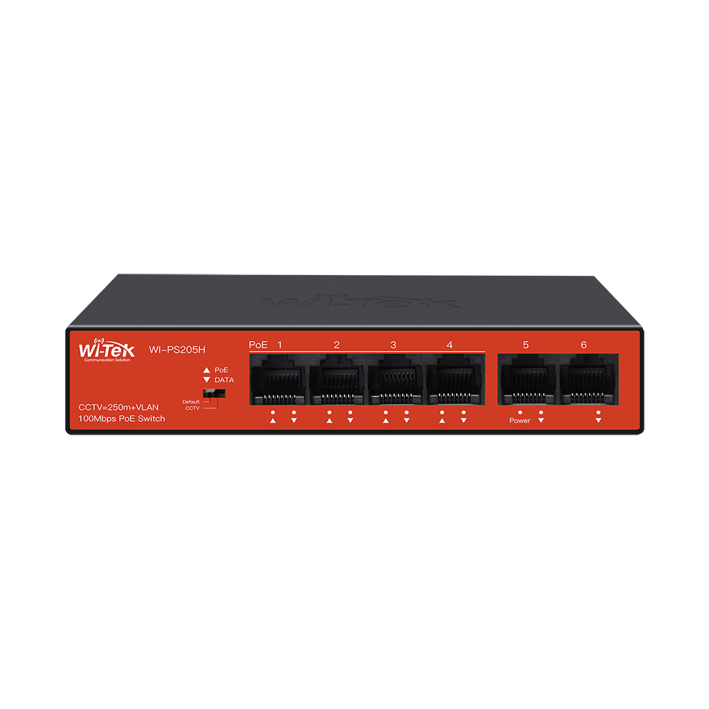 Wi-Tek WI-PS205H V3 switch PoE me 4 porte PoE dhe 2 uplink
