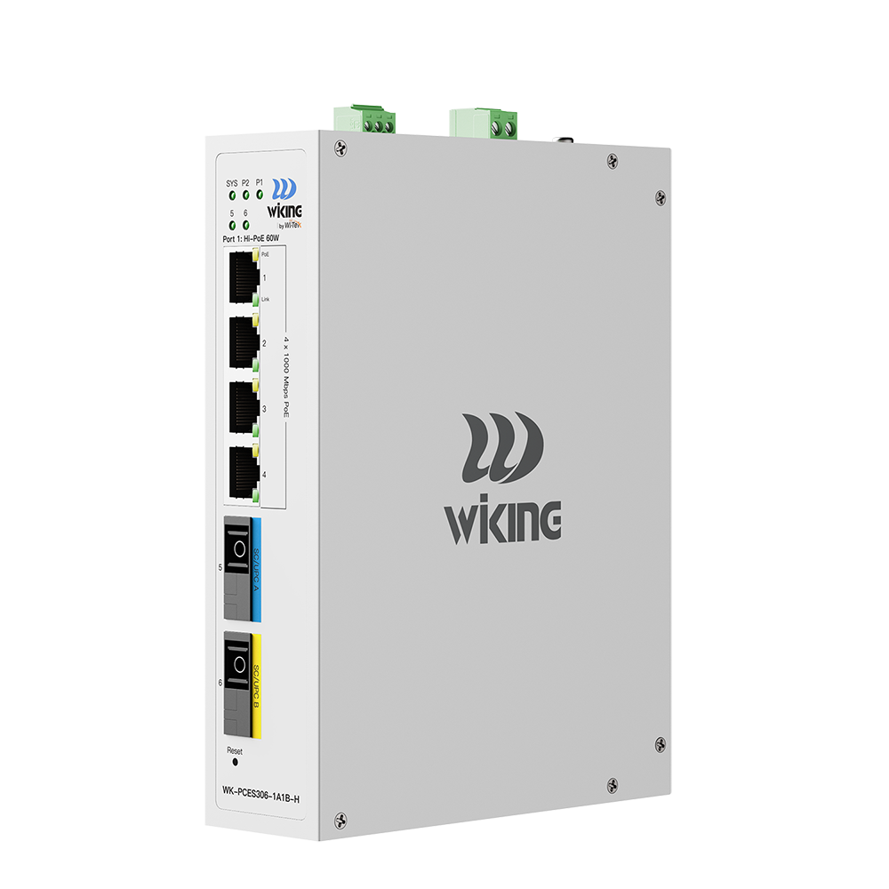 Wi-Tek WK-PCES306-1A1B-H switch PoE Gigabit me 4 porte PoE dhe lidhje fiber