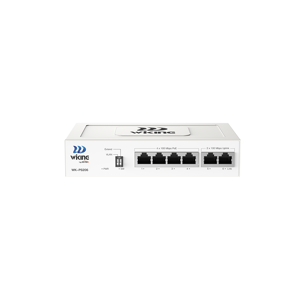 Wi-Tek WK-PS206 V2 switch PoE me 4 porte PoE dhe 2 uplink