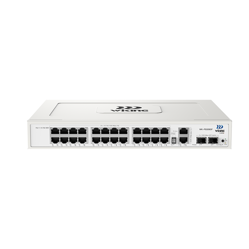 Wi-Tek WK-PS328GF switch PoE Gigabit me 24 porte PoE, 2 uplink dhe 2 SFP
