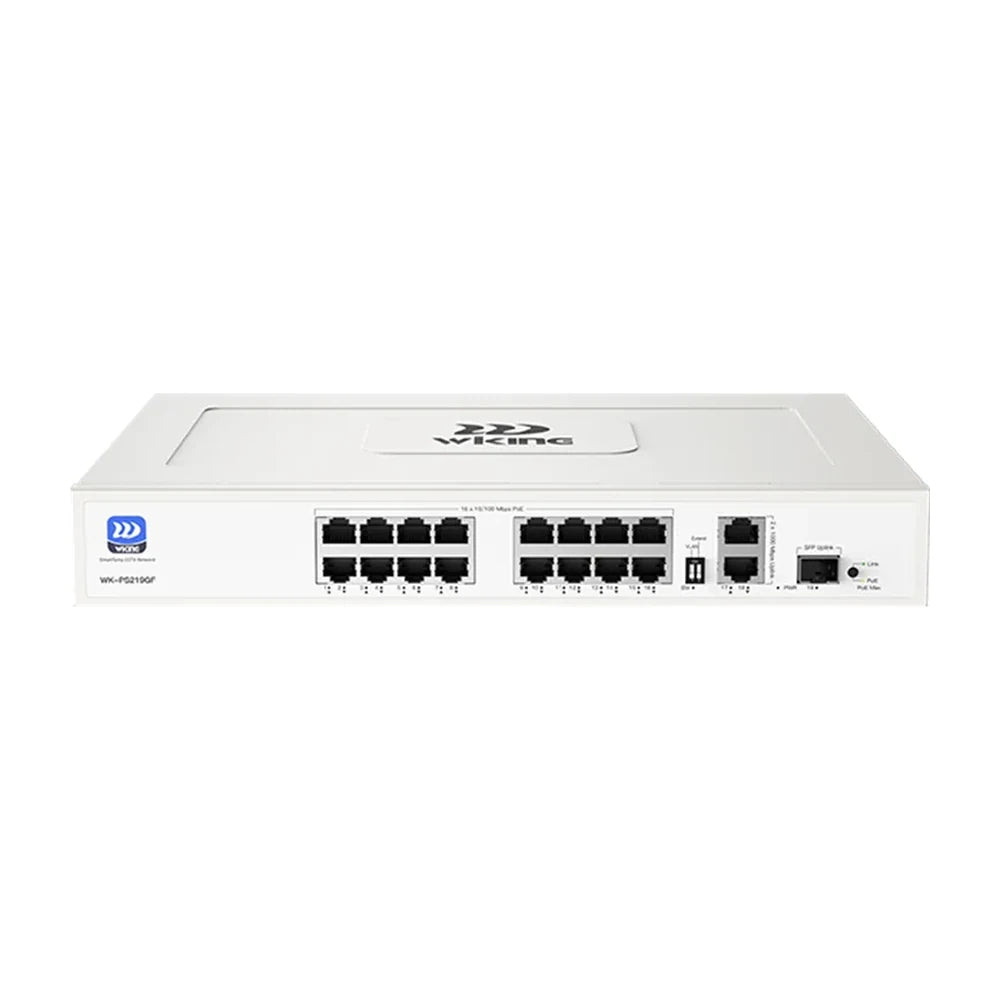 Wi-Tek WK-PS219GF switch PoE me 16 porte PoE, 2 uplink Gigabit dhe 1 SFP